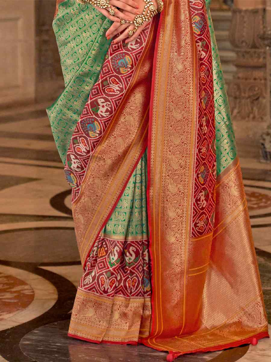 See Green Banarasi Silk Handwoven Wedding Festival Heavy Border Saree