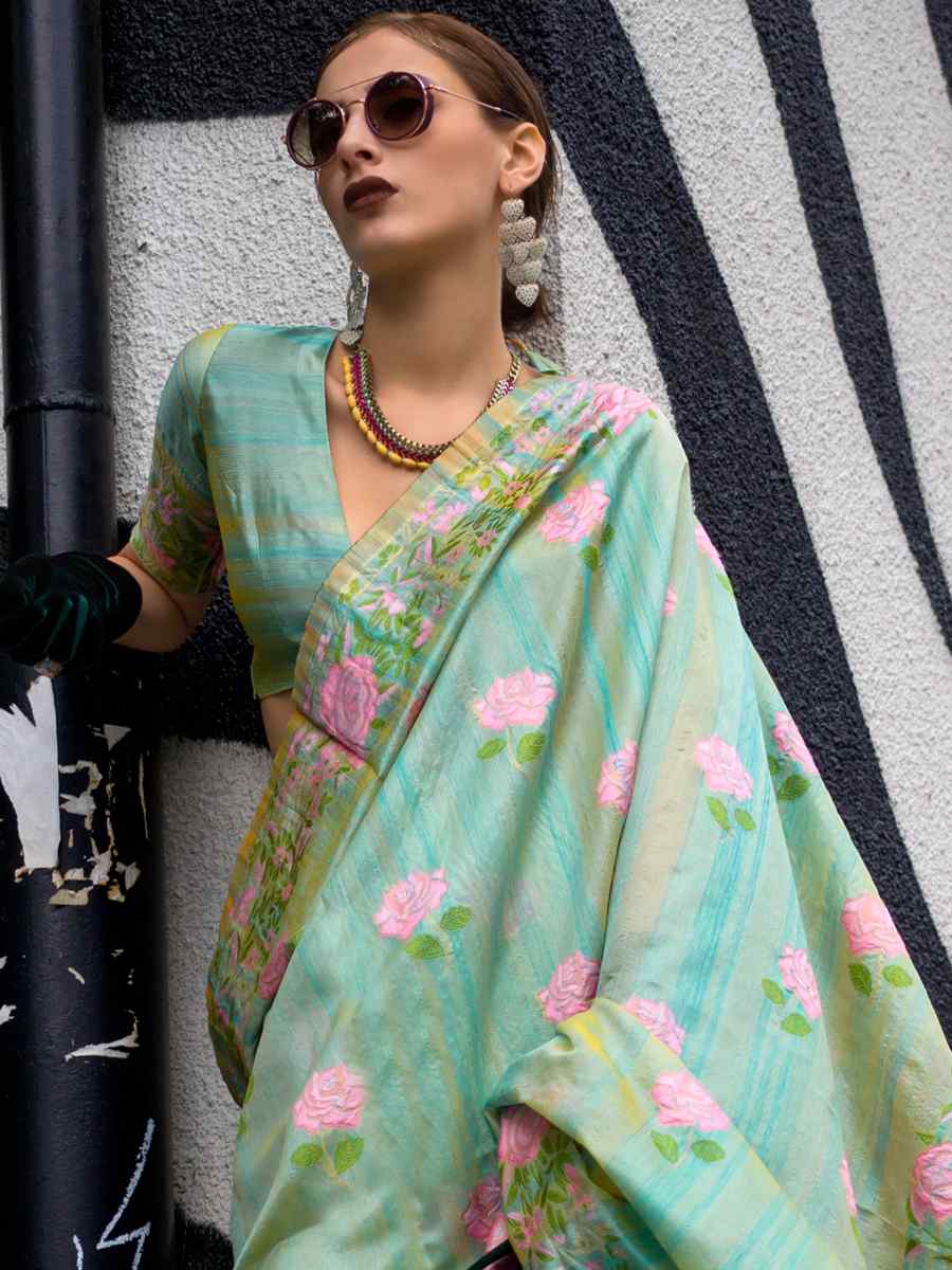 See Green Parsi Silk Handwoven Party Festival Classic Style Saree