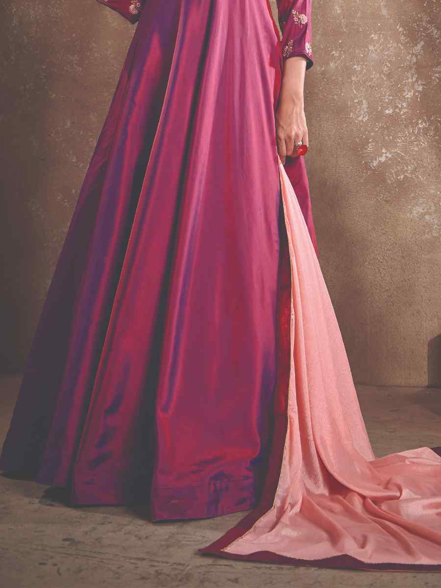 Shaded Pink Triva Silk Embroidered Festival Party Gown