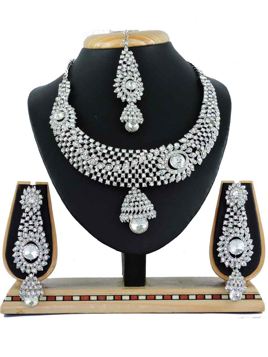 Silver Alloy Festival Wear Diamonds Necklace