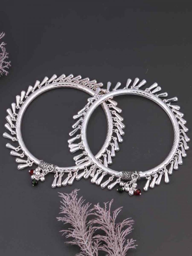 Silver Alloy Festival Wear Stone Anklets