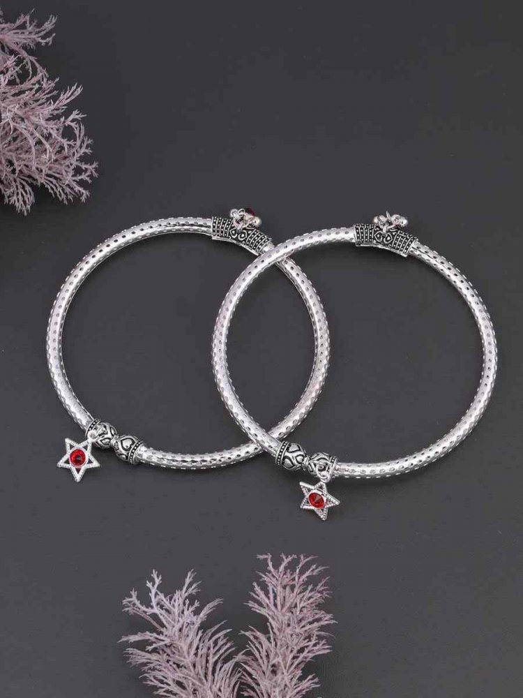 Silver Alloy Festival Wear Stone Anklets