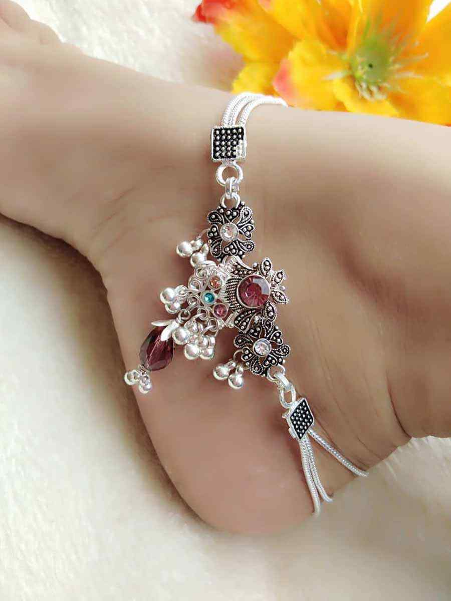 Silver Alloy Festival Wear Stone Anklets