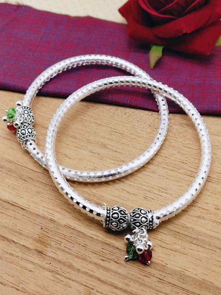 Silver Alloy Festival Wear Stone Anklets