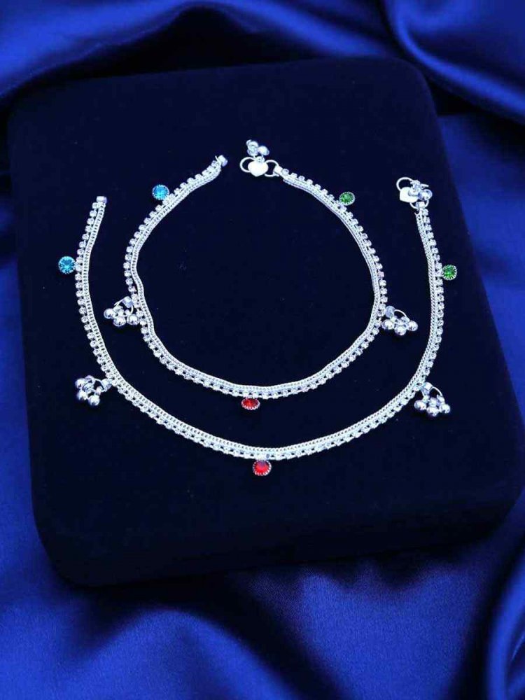 Silver Alloy Festival Wear Stone Anklets
