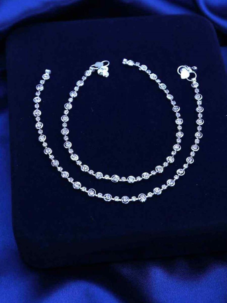 Silver Alloy Festival Wear Stone Anklets