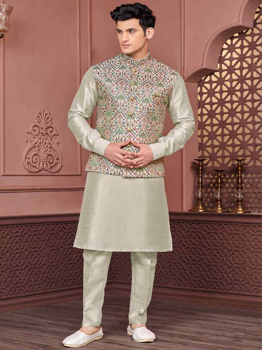 Silver Art Banarasi Silk Woven Festival Wedding Kurta