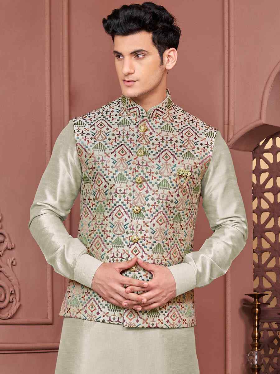 Silver Art Banarasi Silk Woven Festival Wedding Kurta