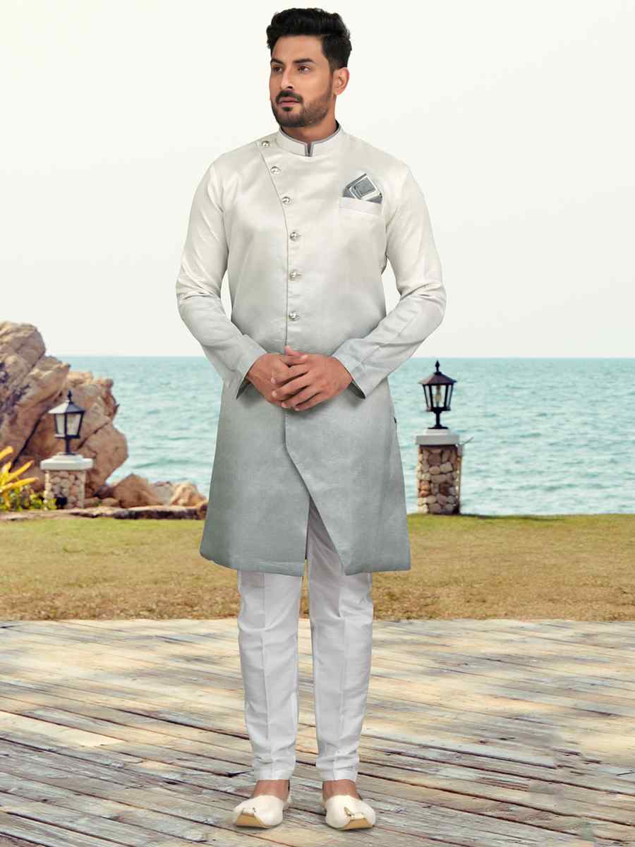 Silver Champion Silk Printed Festival Party Sherwani