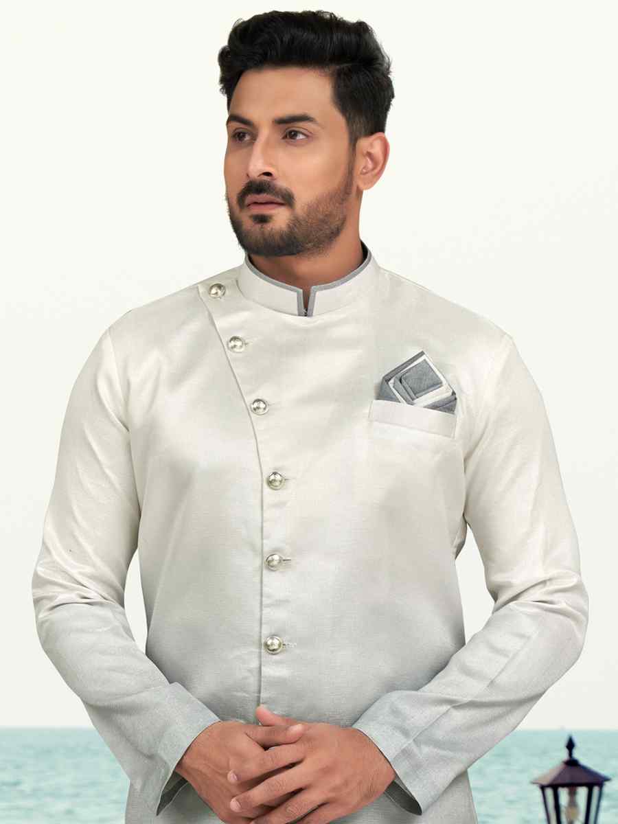 Silver Champion Silk Printed Festival Party Sherwani