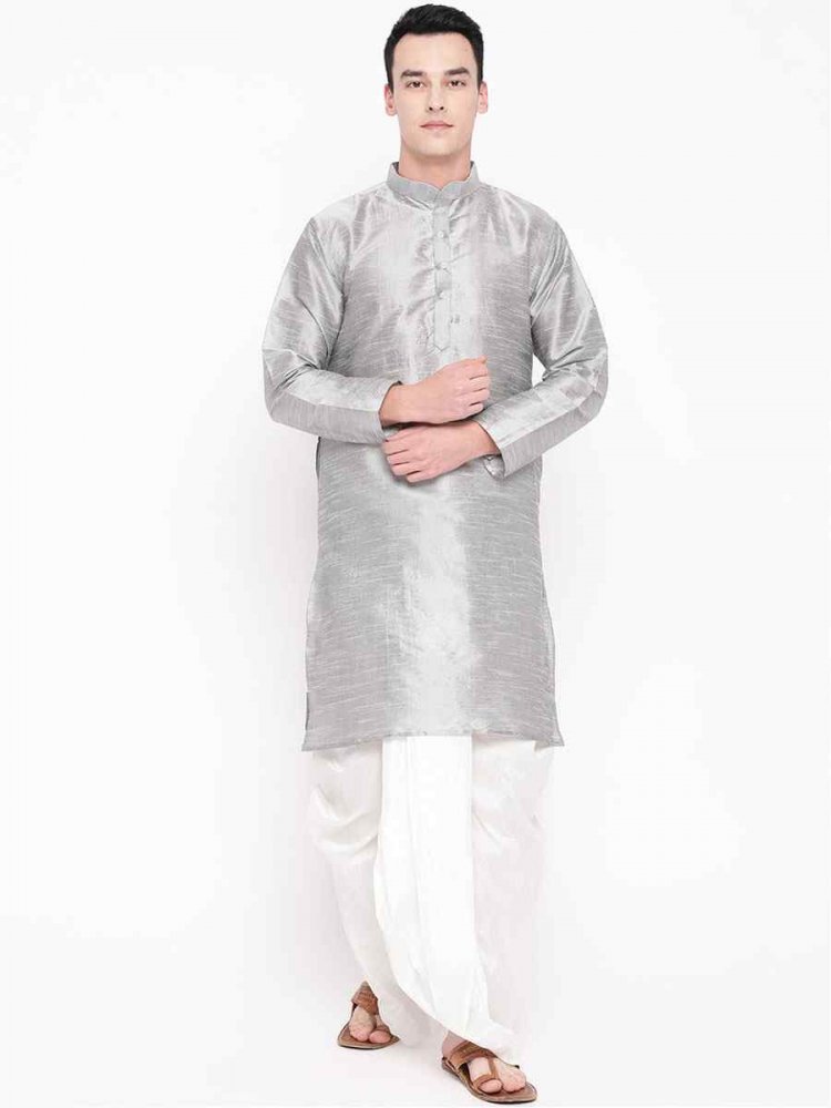 Silver Dupion Silk Woven Festival Wedding Kurta