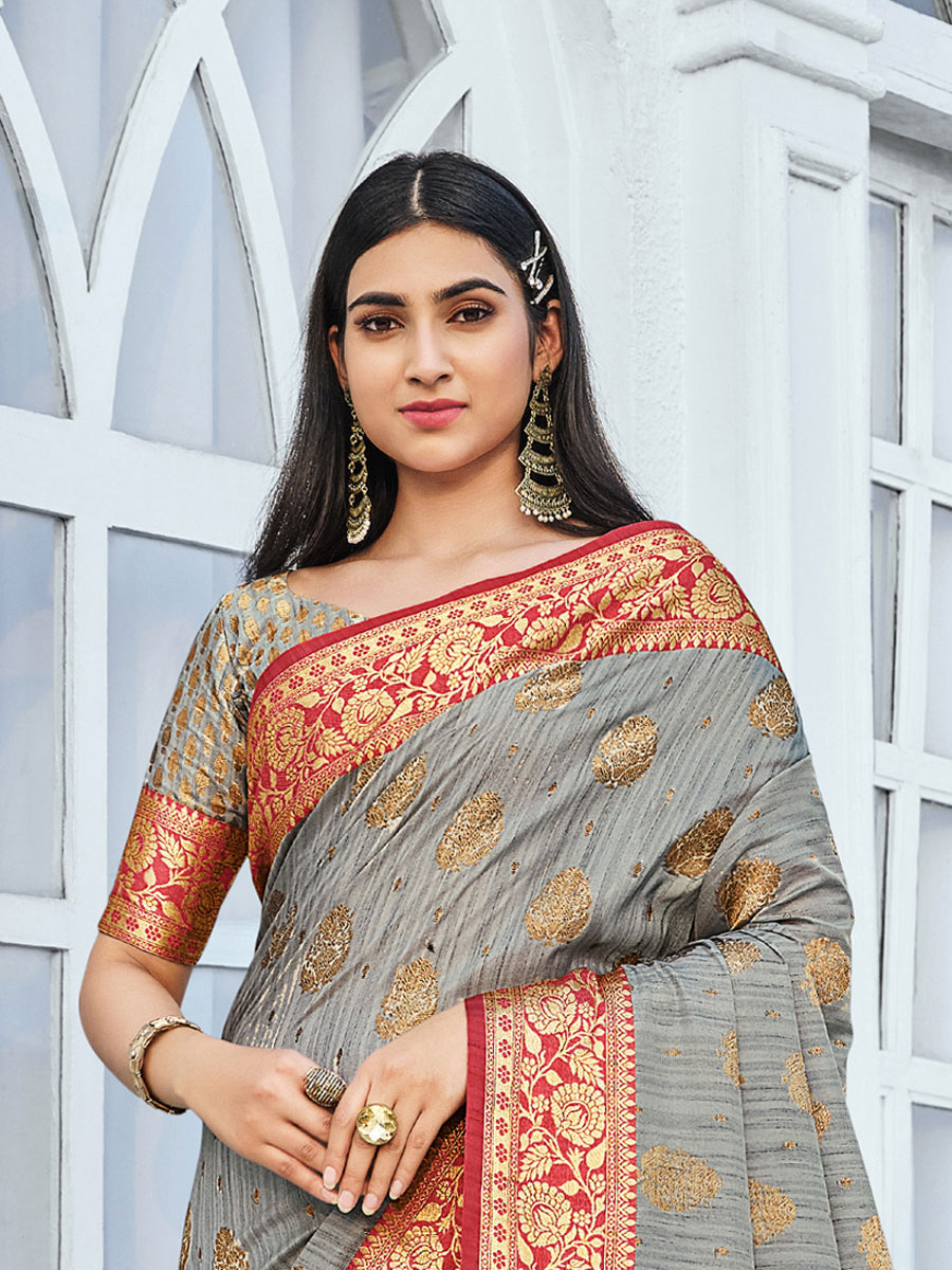 Silver Grey Cotton Handwoven Festival Saree