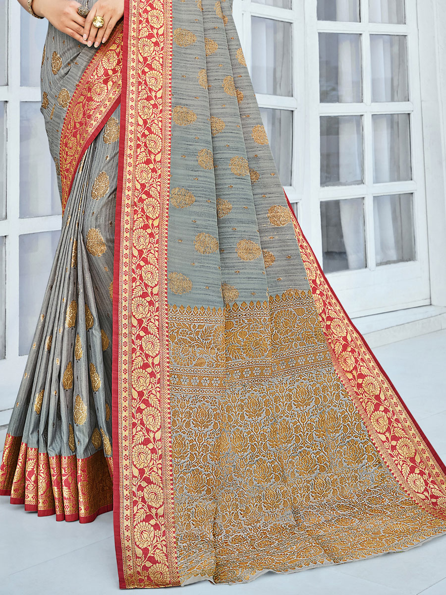 Silver Grey Cotton Handwoven Festival Saree