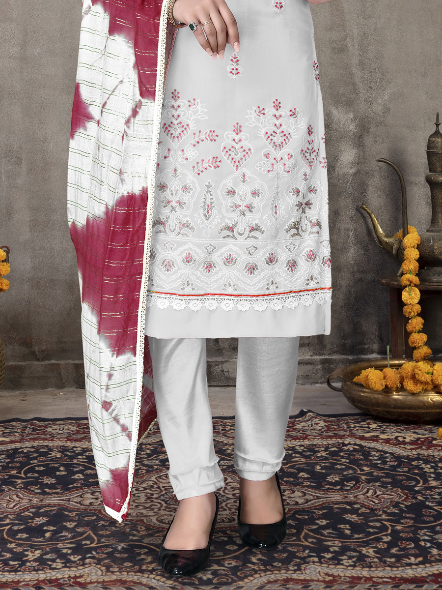 Silver Grey Faux Georgette Embroidered Party Pant Kameez