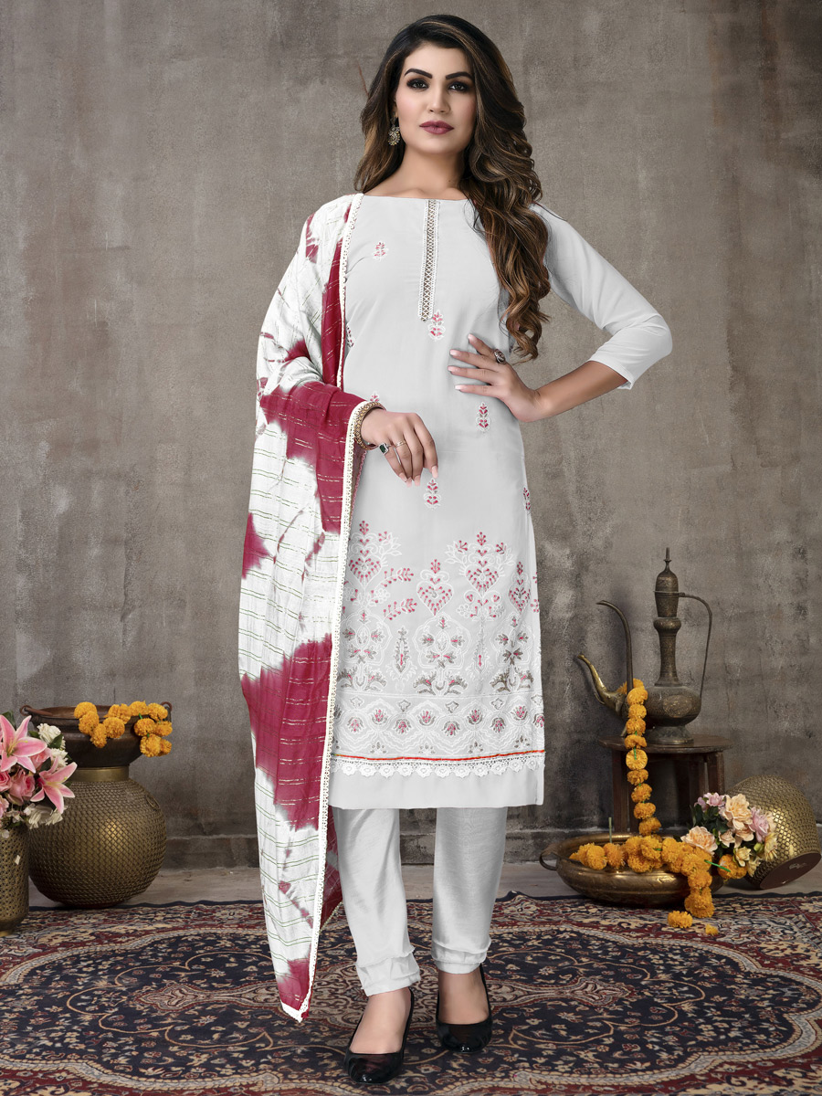 Silver Grey Faux Georgette Embroidered Party Pant Kameez