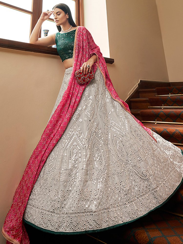 Silver Grey Organza Embroidered Party Lehenga Choli