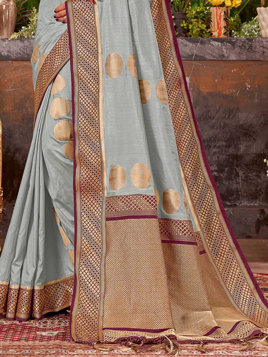 Silver Grey Silk Handwoven Festival Saree