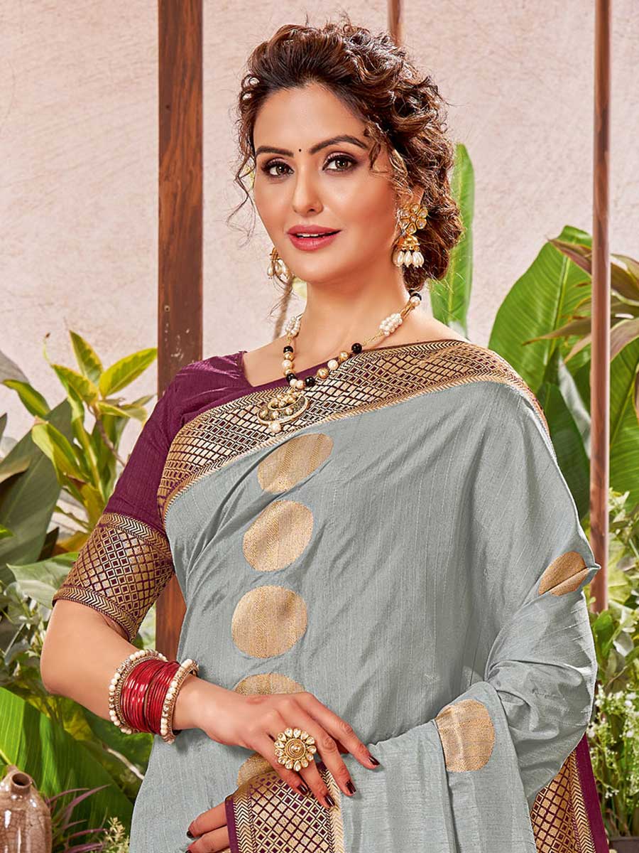 Silver Grey Silk Handwoven Festival Saree