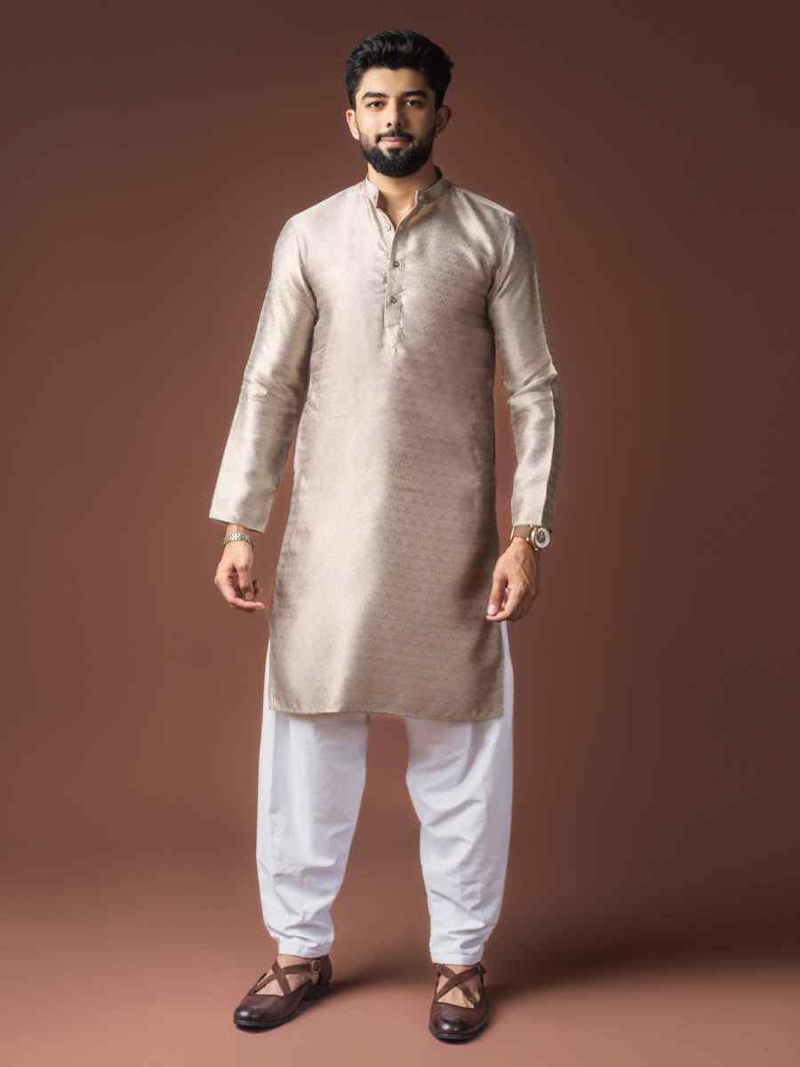 Silver Jacquard Silk Embroidery Festival Wedding Party Mens Kurta
