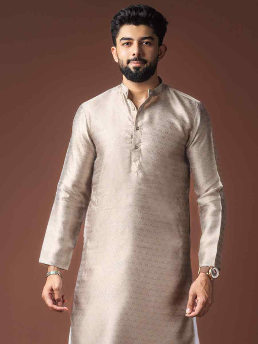 Silver Jacquard Silk Embroidery Festival Wedding Party Mens Kurta