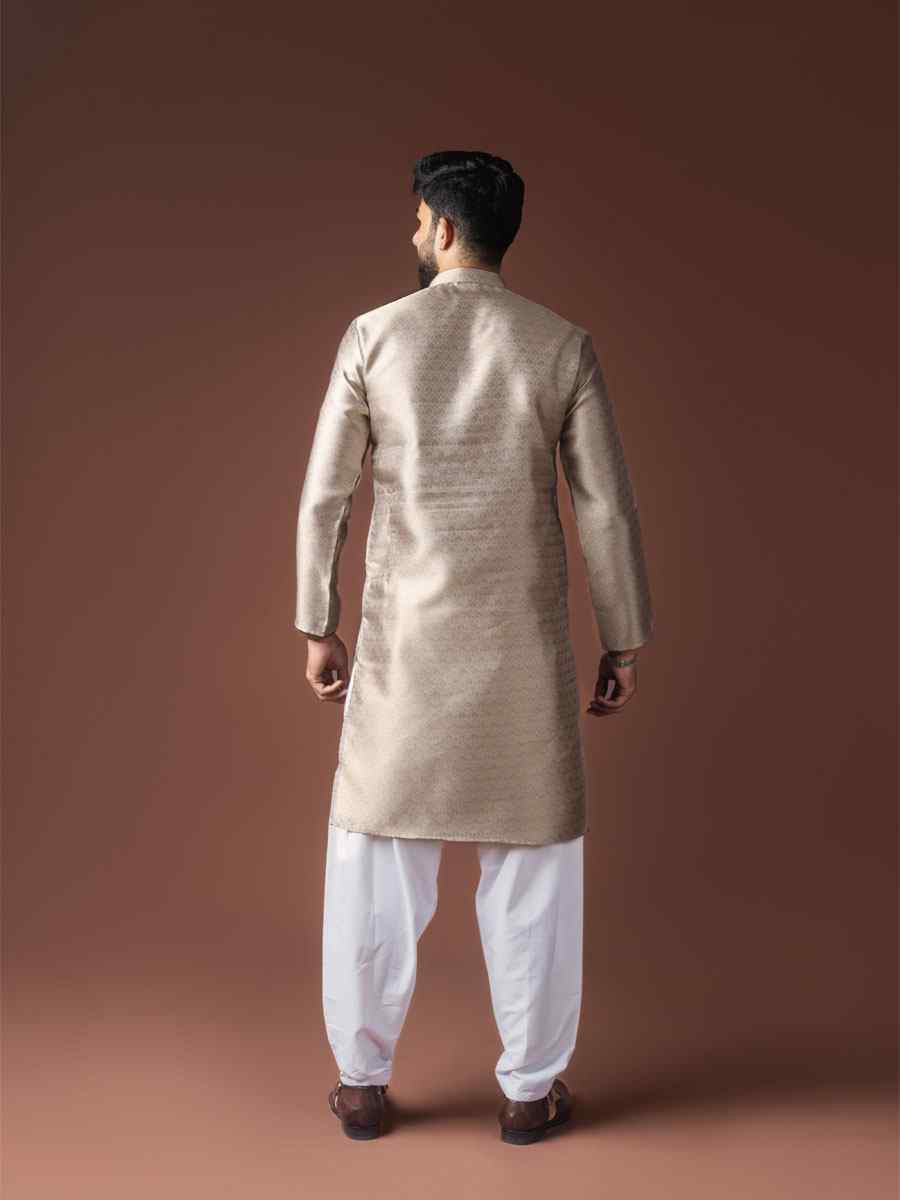 Silver Jacquard Silk Embroidery Festival Wedding Party Mens Kurta