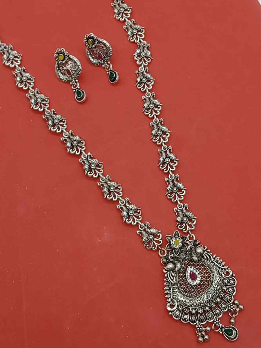 Silver Oxidised Festival Wear Necklace With Earrings