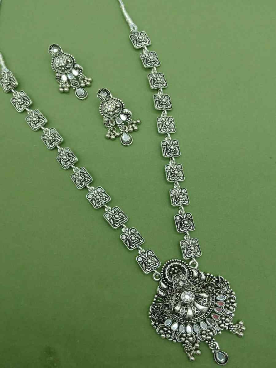 Silver Oxidised Festival Wear Necklace With Earrings