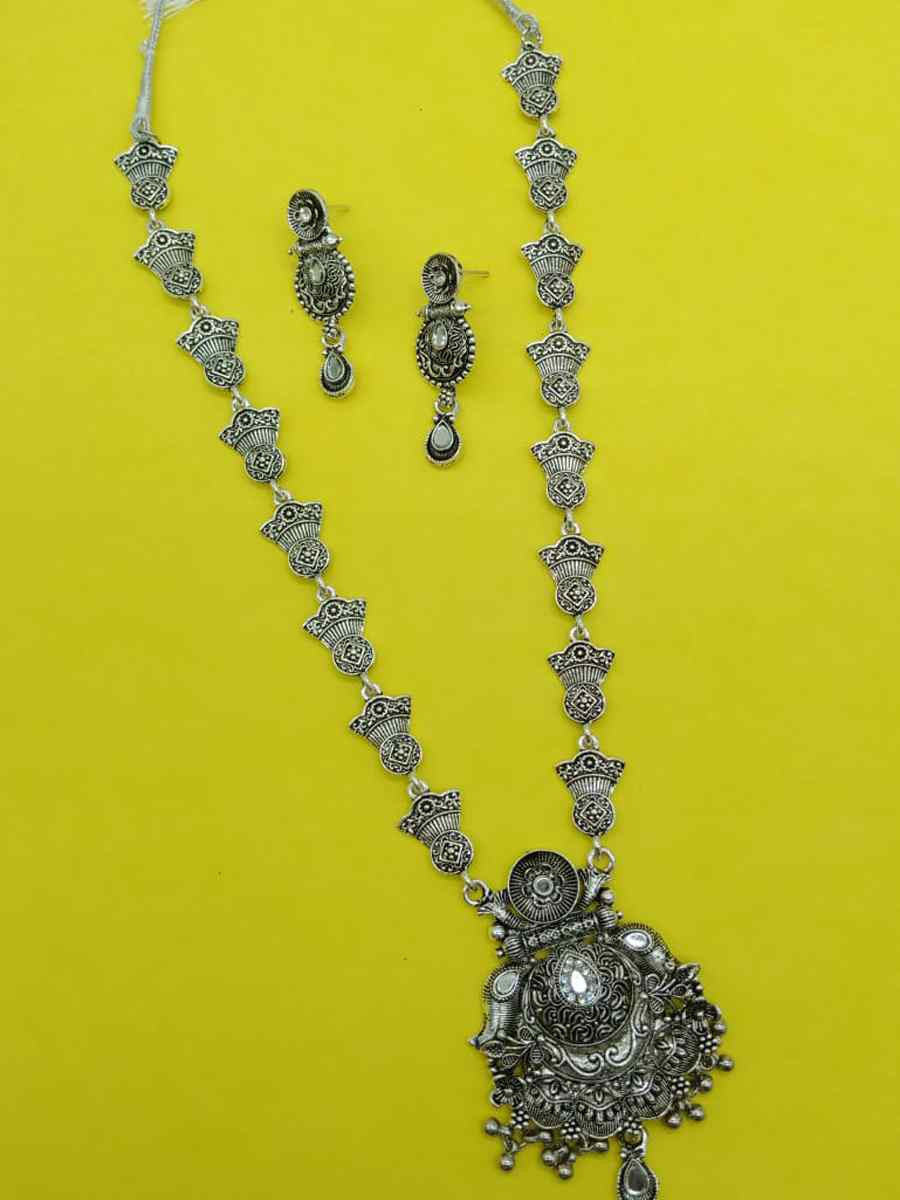 Silver Oxidised Festival Wear Necklace With Earrings