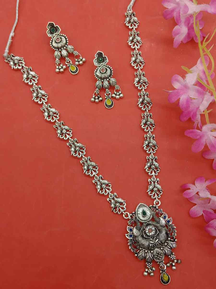 Silver Oxidised Festival Wear Necklace With Earrings
