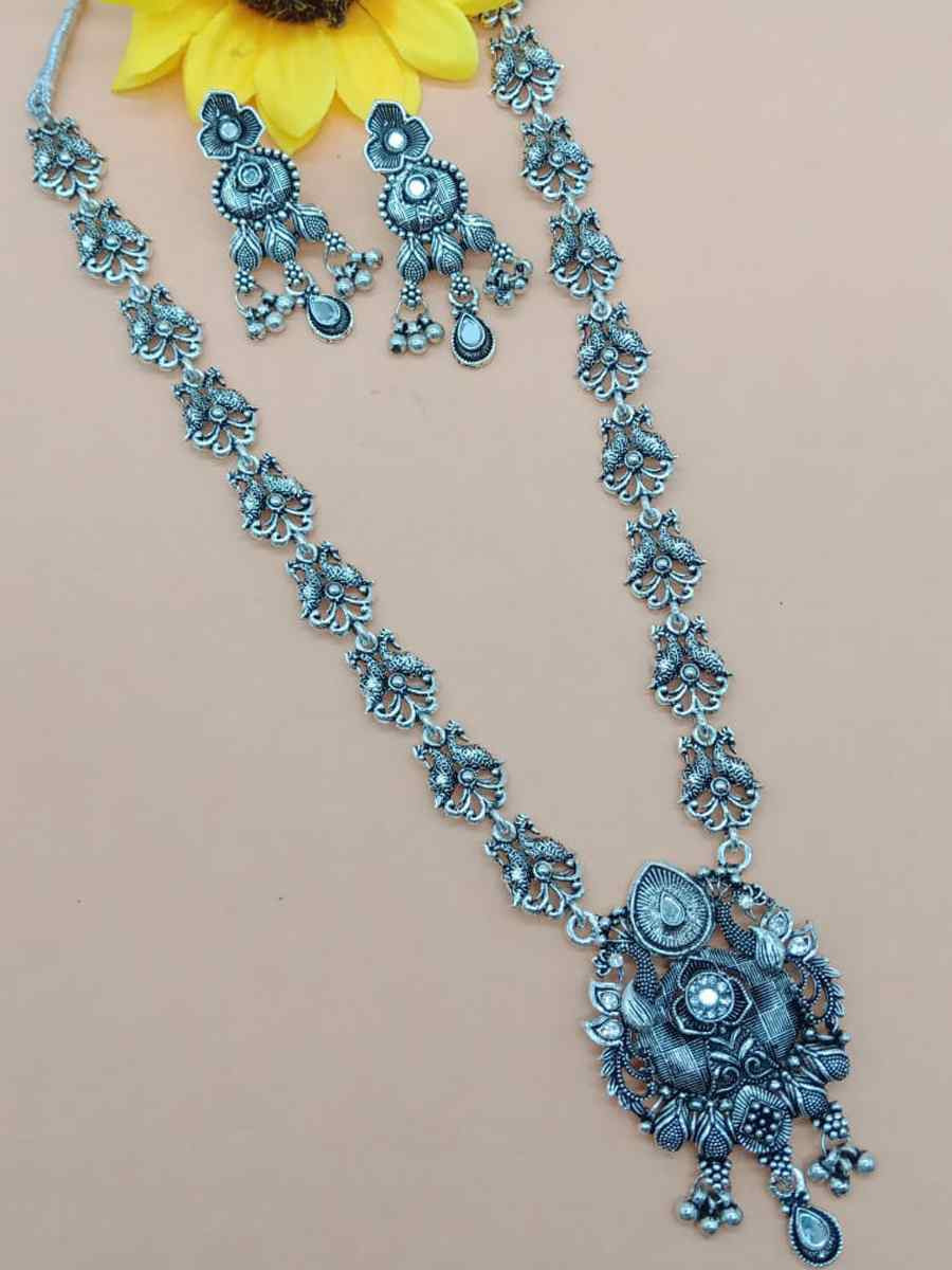 Silver Oxidised Festival Wear Necklace With Earrings