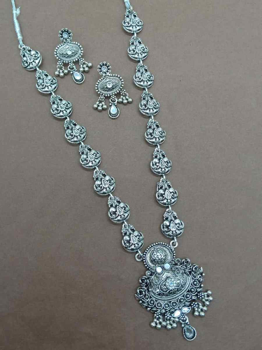 Silver Oxidised Festival Wear Necklace With Earrings