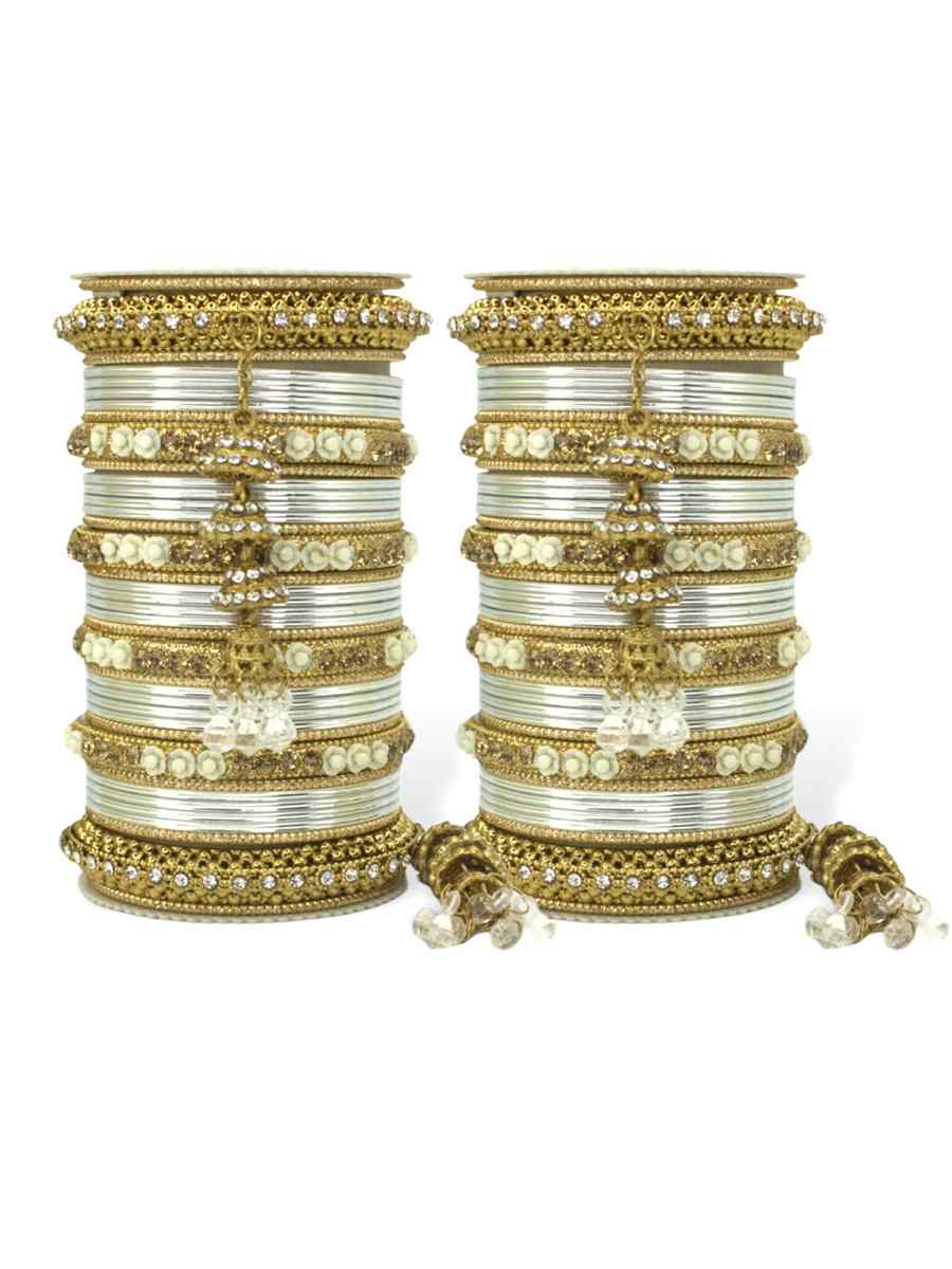 Silver Silk Aluminium Alloy Jhumki Festival Wear Kundan Bangles