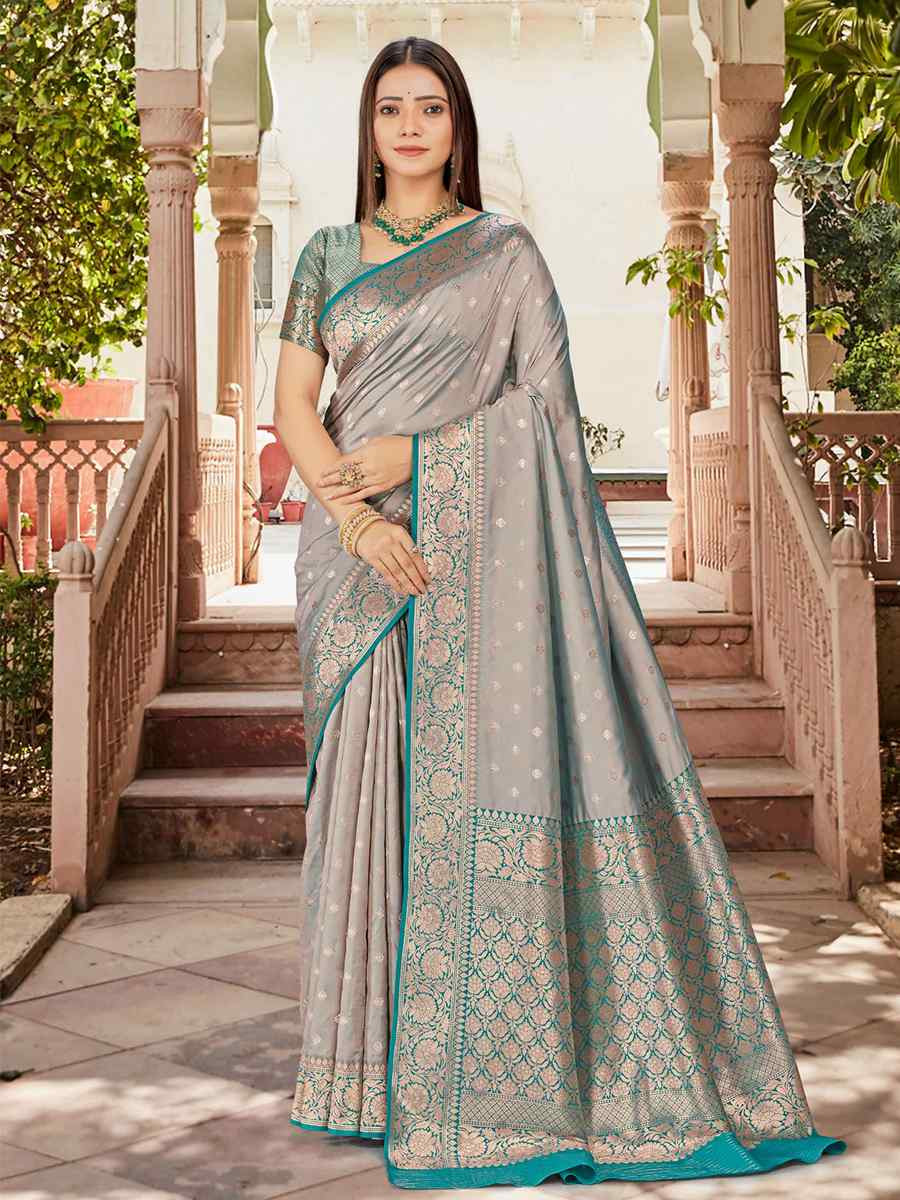 Silver Silk Handwoven Festival Wedding Fancy Heavy Border Saree