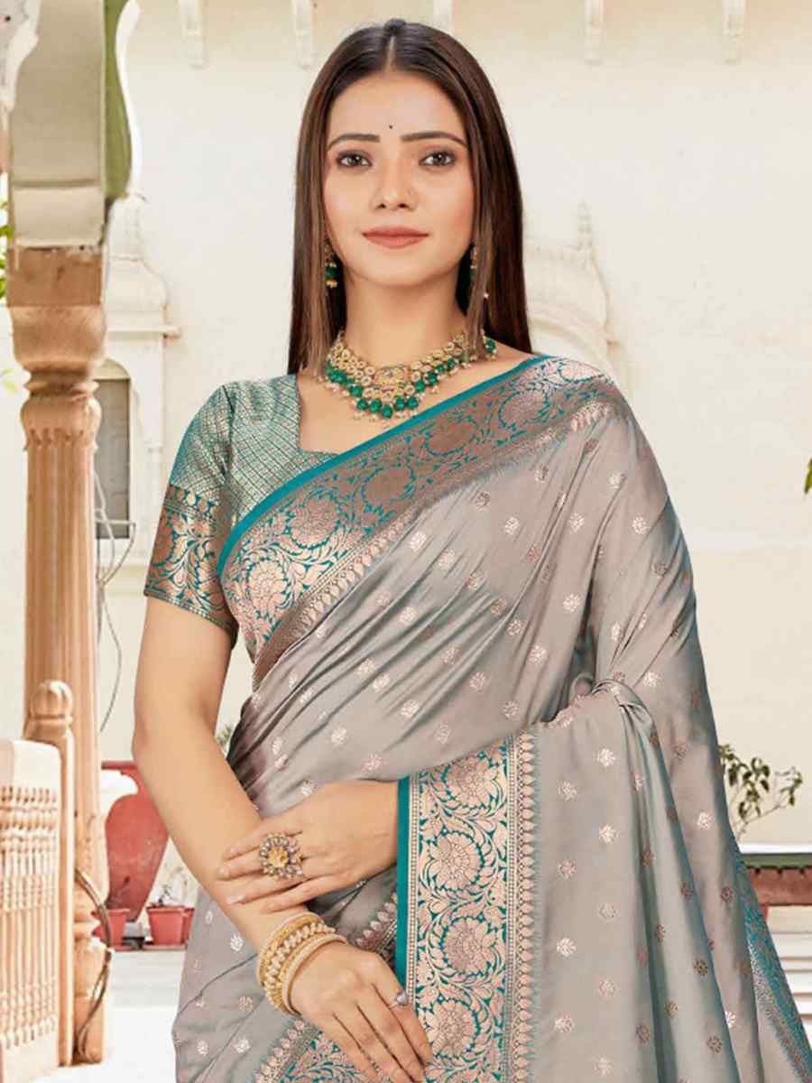 Silver Silk Handwoven Festival Wedding Fancy Heavy Border Saree