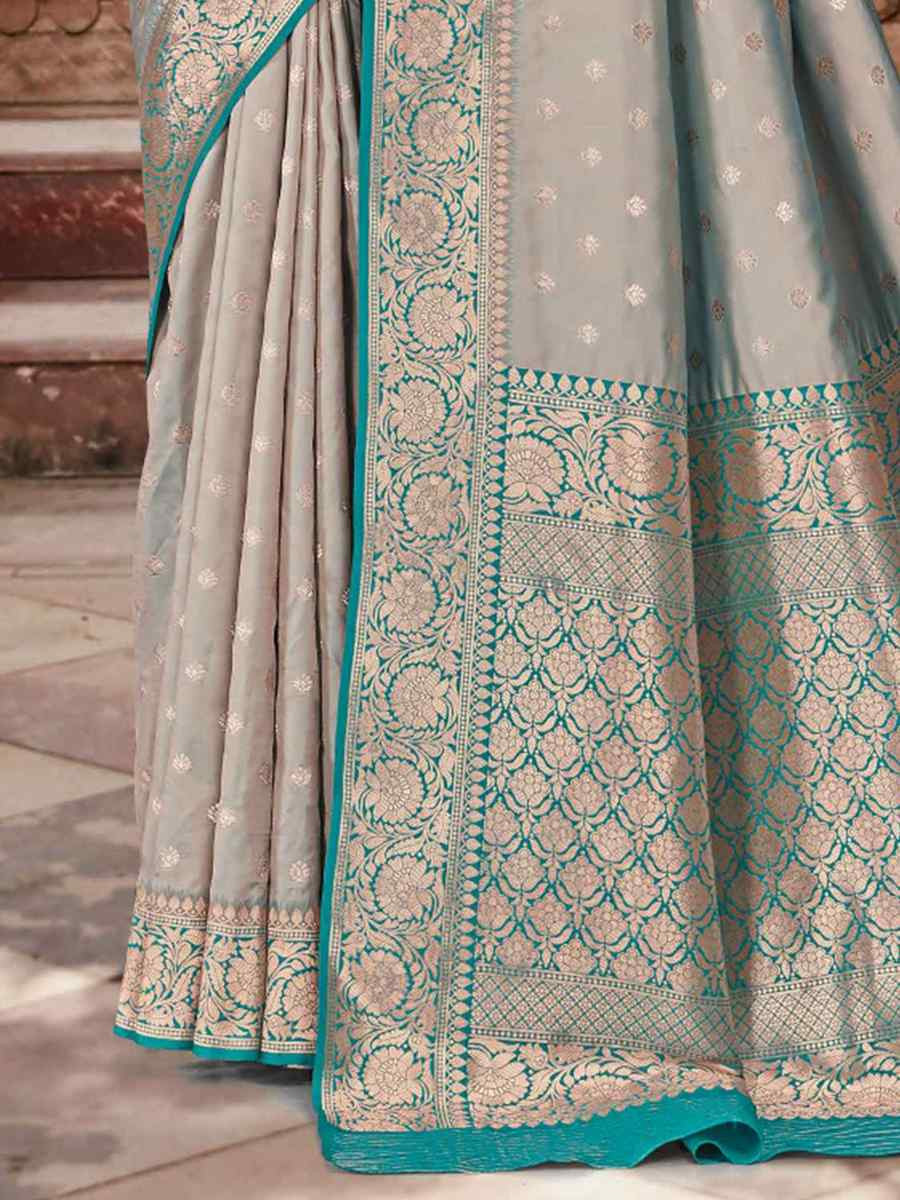 Silver Silk Handwoven Festival Wedding Fancy Heavy Border Saree