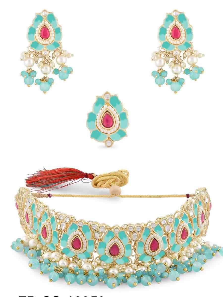 Sky Alloy Metal Festival Wear Kundan Necklace