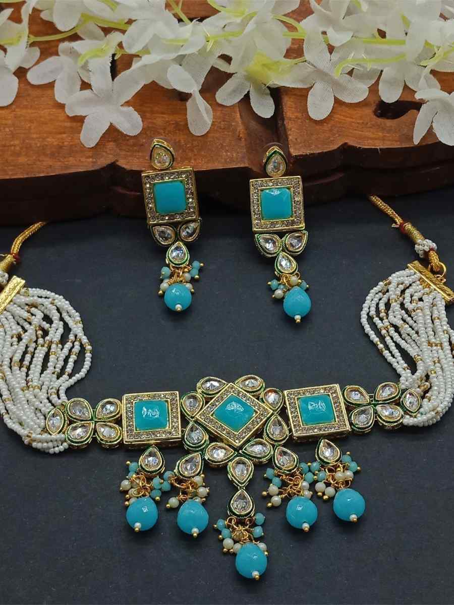 Sky Alloy Metal Festival Wear Kundan Necklace