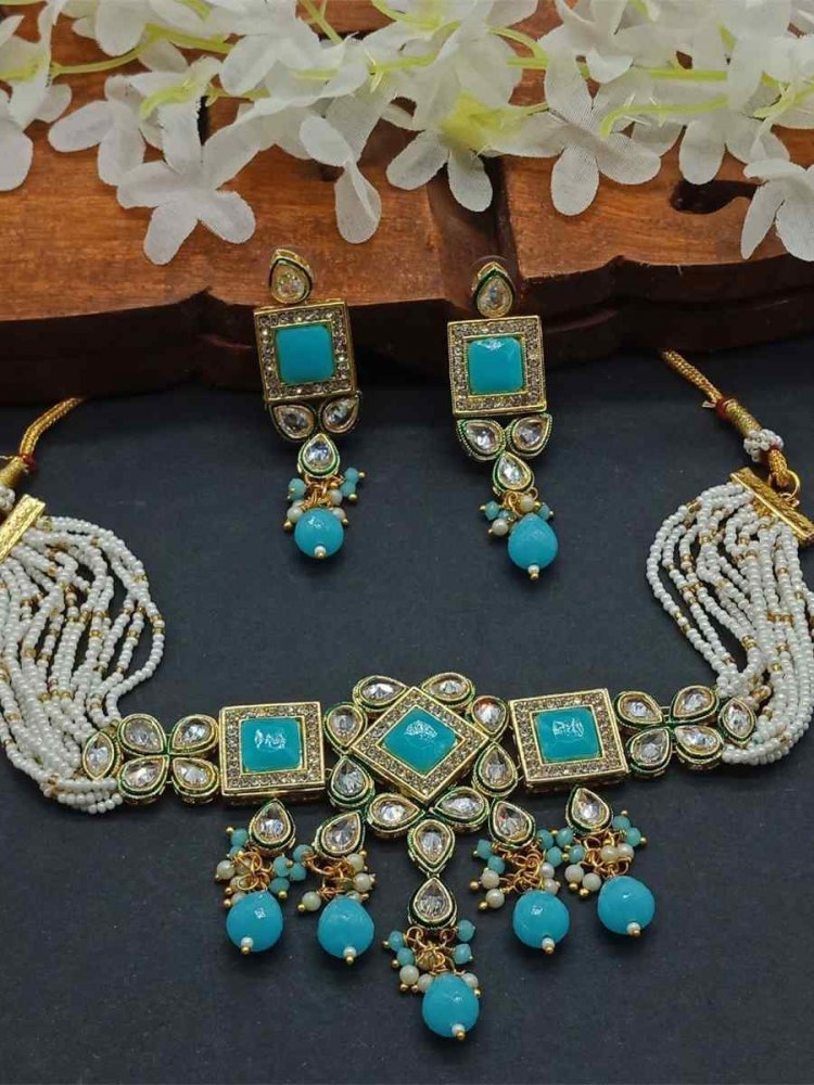 Sky Alloy Metal Festival Wear Kundan Necklace