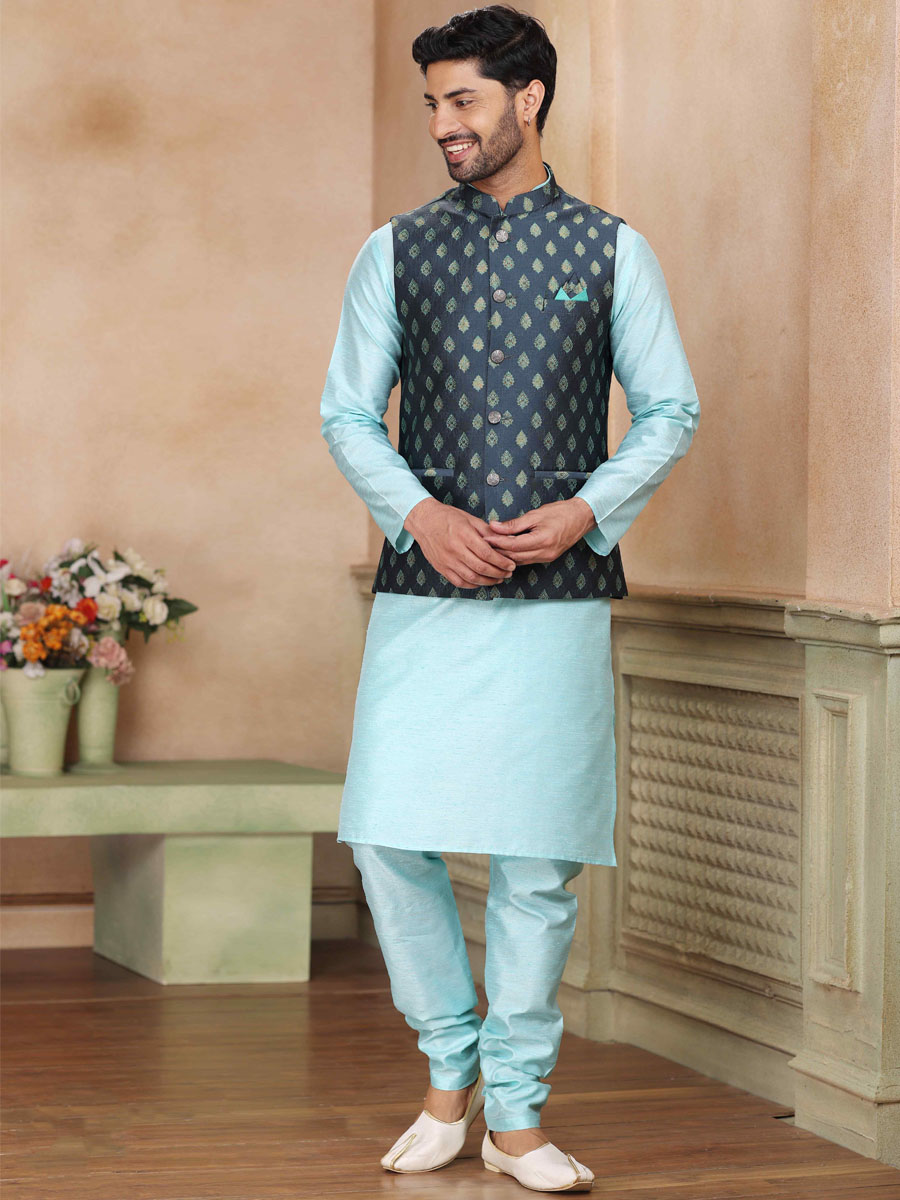 Sky Art Banarasi Silk Printed Festival Wedding Kurta