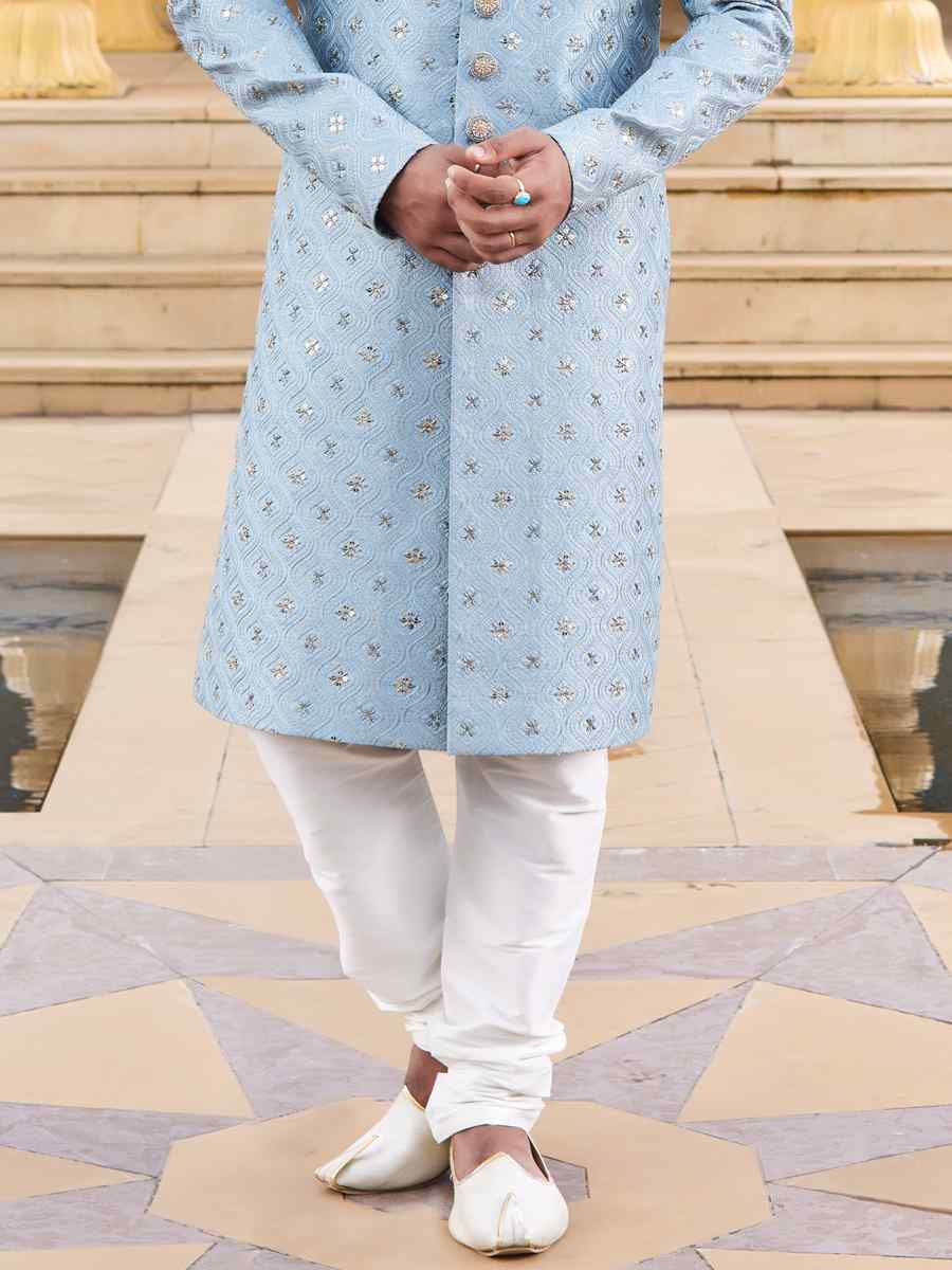 Sky Art Silk Woven Wedding Groom Sherwani