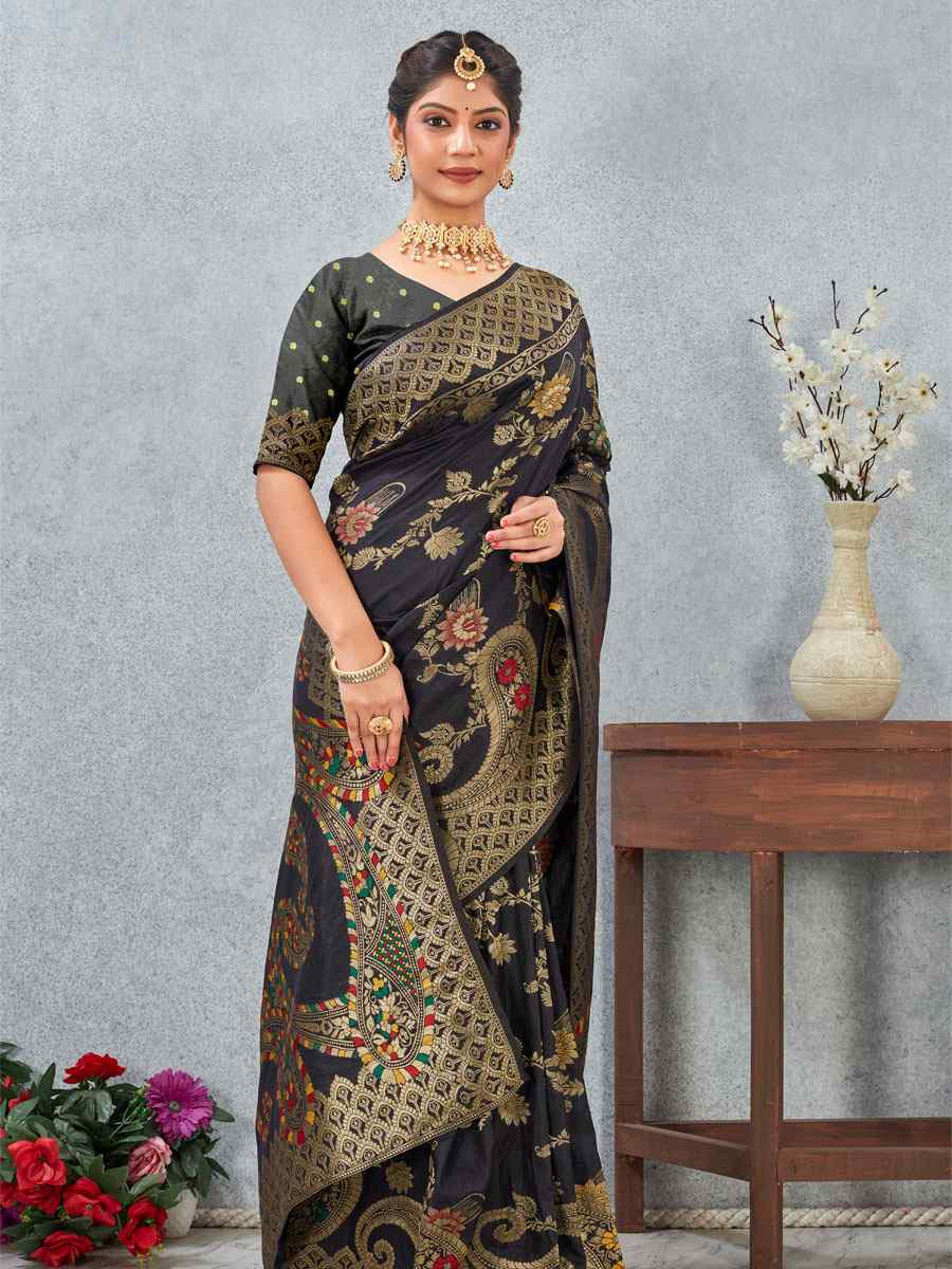 Sky Banarasi Silk Handwoven Traditional Casual Reception Festival Wedding Fancy Heavy Border Saree