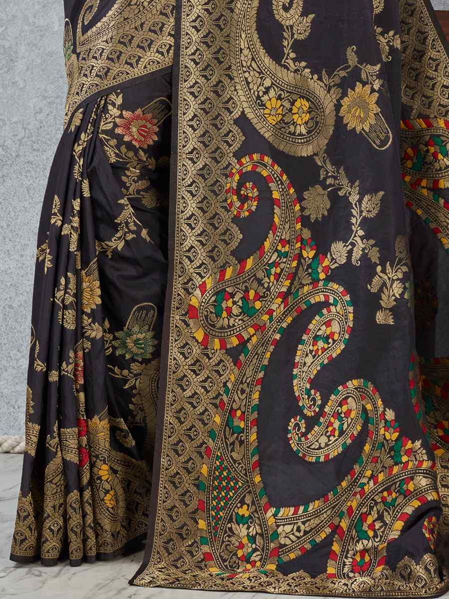 Sky Banarasi Silk Handwoven Traditional Casual Reception Festival Wedding Fancy Heavy Border Saree