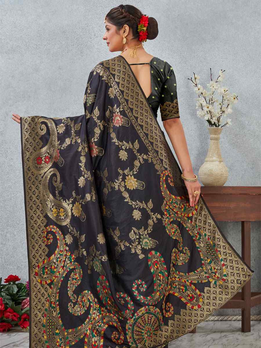 Sky Banarasi Silk Handwoven Traditional Casual Reception Festival Wedding Fancy Heavy Border Saree