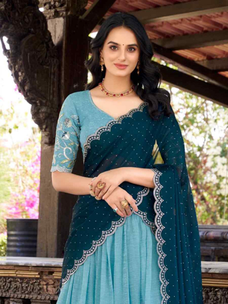 Sky Blue  Silk Embroidered Party Reception Wedding Lehenga Choli
