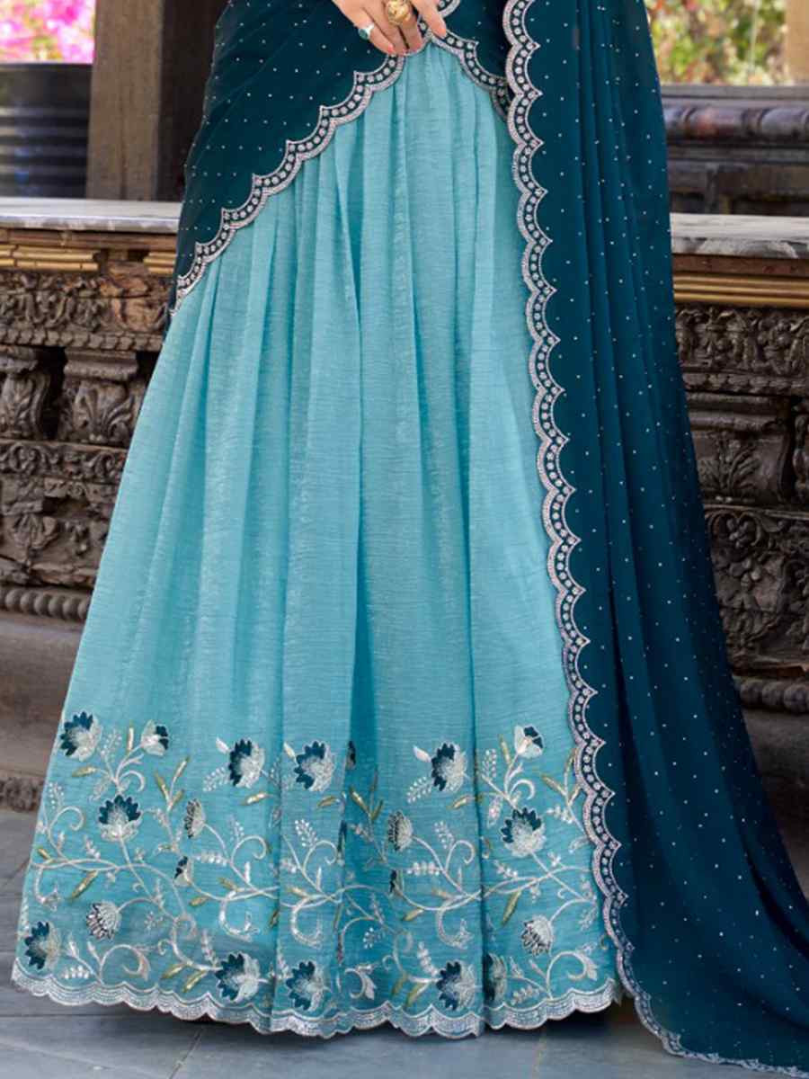 Sky Blue  Silk Embroidered Party Reception Wedding Lehenga Choli