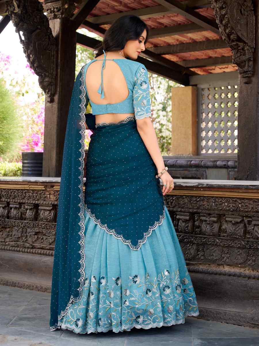 Sky Blue  Silk Embroidered Party Reception Wedding Lehenga Choli