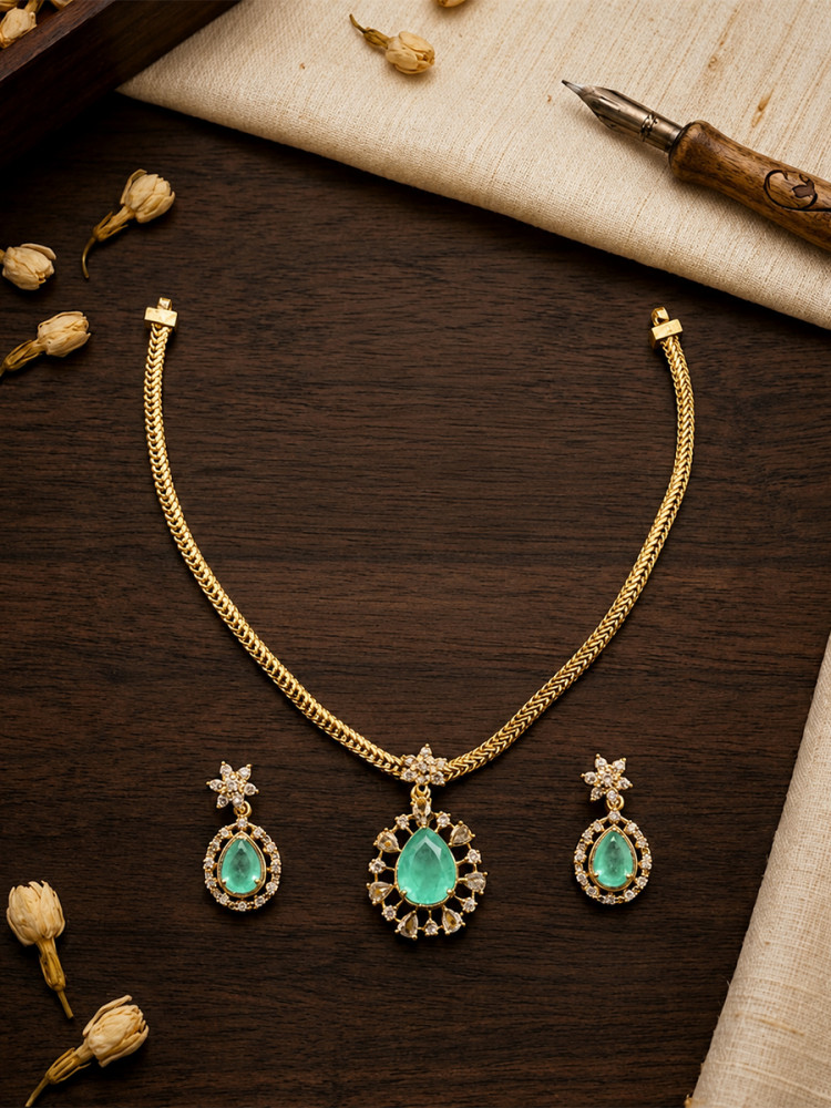 Image of Sky Blue A.D. Stone Gemstone Festival Party Wedding Necklace Set With Earrings