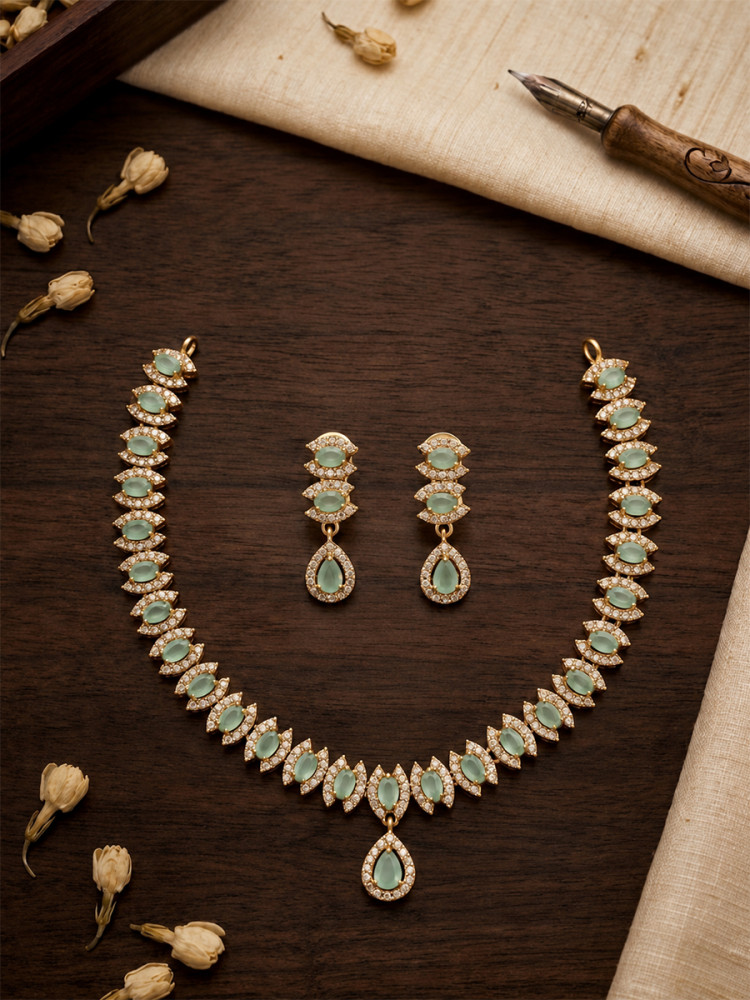 Image of Sky Blue A.D. Stone Gemstone Stone Festival Party Wedding Necklace Set With Earrings