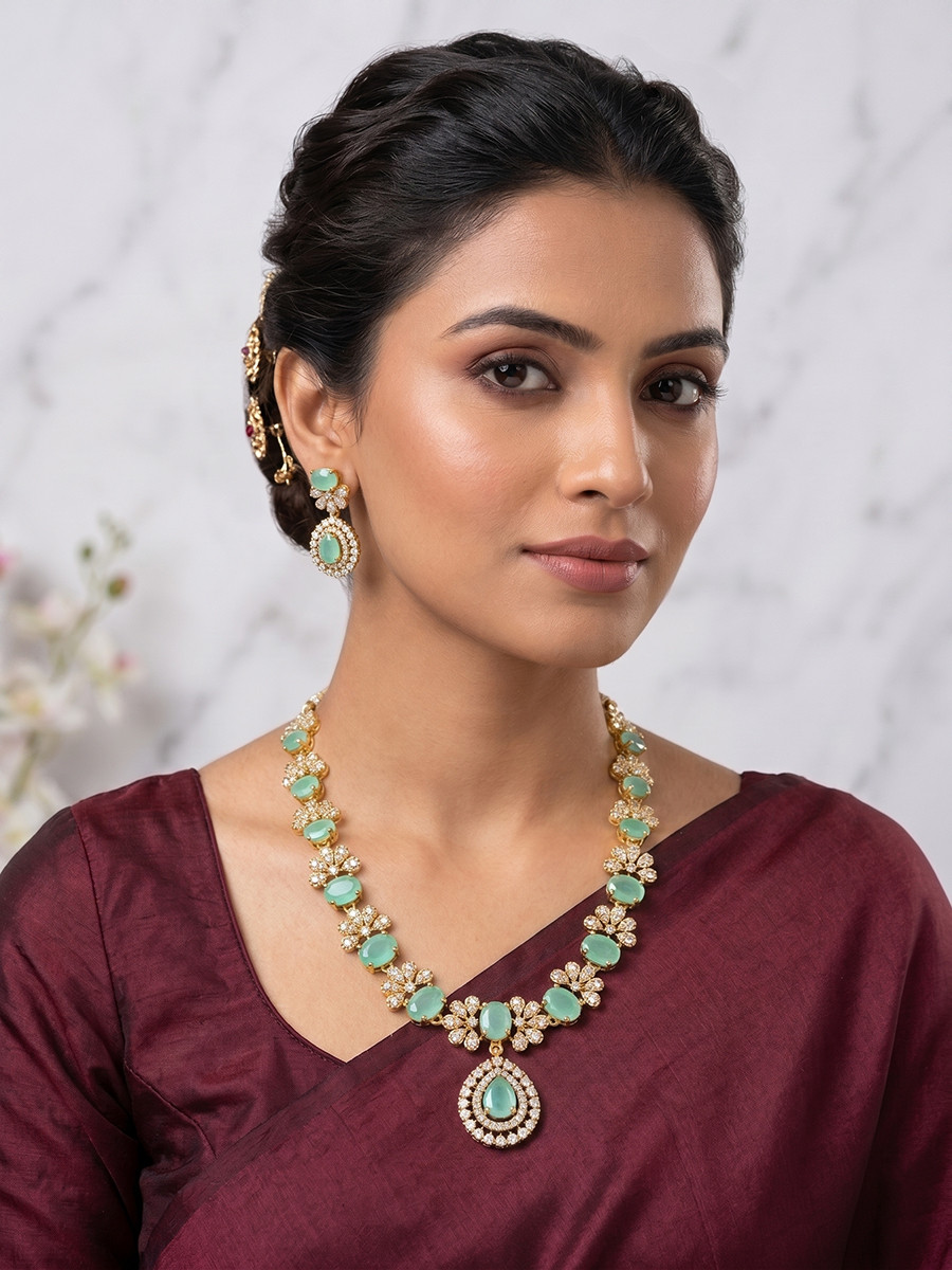 Sky Blue Alloy Festival Party Wedding Gemstone Necklace