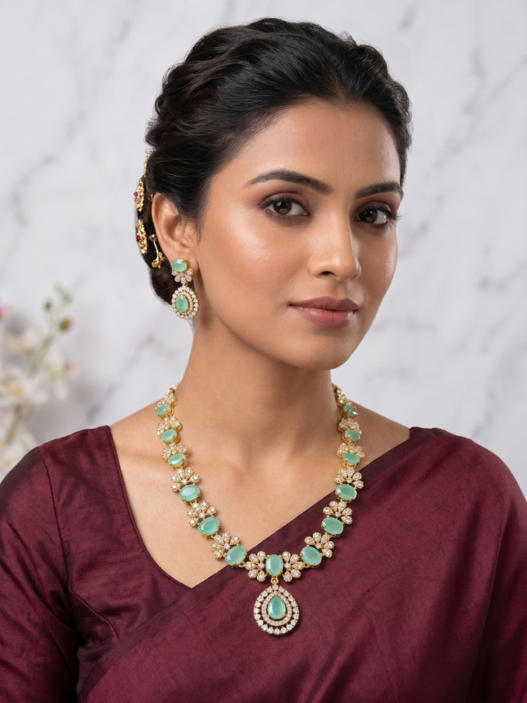 Image of Sky Blue Alloy Festival Party Wedding Gemstone Necklace
